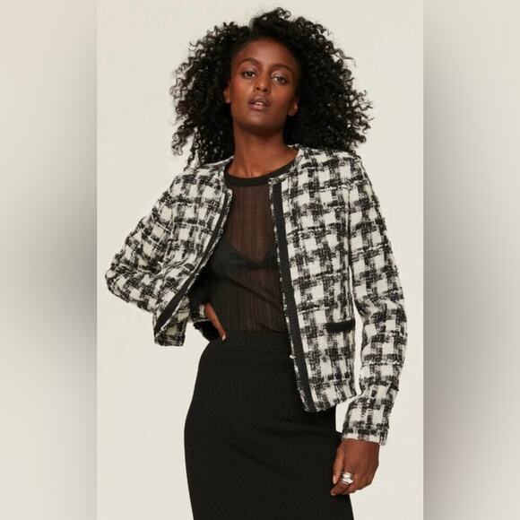 Iro Pelipa Blazer Houndstooth Tweed Open Black White Jacket Women’s Size 2 (32) - Picture 1 of 13